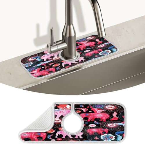 Spritzschutz für Küchenspüle, Elefant, Schmetterling, Blumen, Küchenspüle, Wasserhahnmatte, super saugfähig, Mikrofaser, Abtropfmatte, Spritzschutz hinter dem Wasserhahn, Tropfenfänger für Küche,