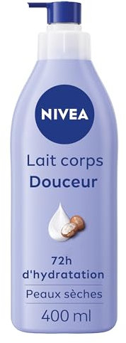 NIVEA Lait corps Hydratant Douceur 72h (1 x 400 ml) — Crème hydratante à l'Acide Hyaluronique pur & Beurre de karité — Soin pour le corps avec sérum hydratant nourrissant peaux sèches