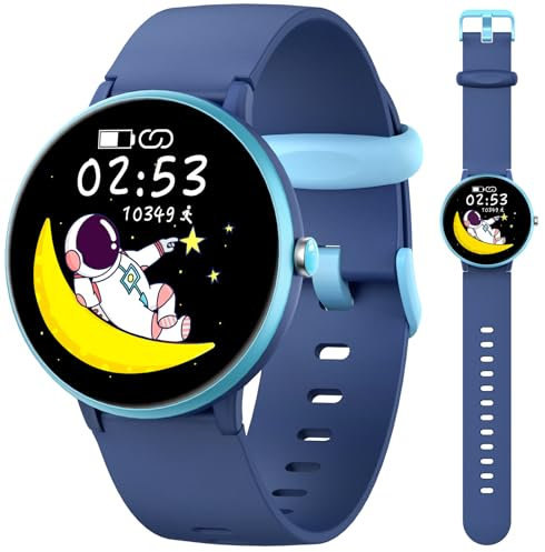 Smartwatch Kinder Jungen Mädchen, Aktivitäts Tracker Uhr IP68 wasserdichte, 19 Sportmodi, Herzfrequenz Schlafmonitor, Schrittzähler, Kindergeschenke für Teenager ab 5 Jahren (Blau)