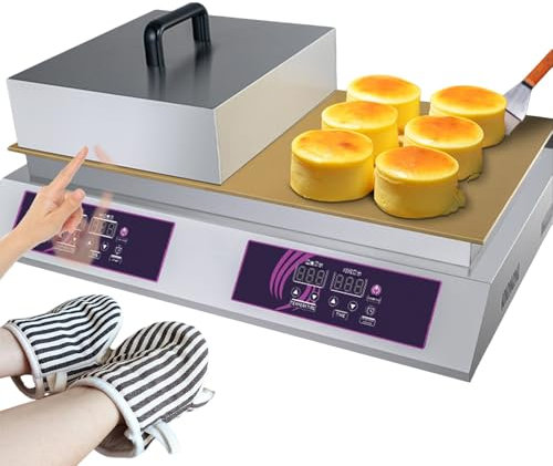 forplubossmmp Electric Souffle Machine + Shovel + Gloves, 2600W Commercial Pancake Maker Non-stick Electric Contact Grill For Restaurant, Family Dinner, Dessert Store (Size: Double-head)