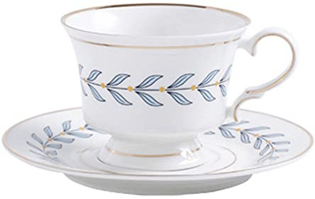 Windmilne Kaffeetassen-Set aus Keramik im Palaststil, Kaffeetassen-Set, 150 ml, Teetasse und Untertasse aus Bone China, Blattmuster, Goldrand, Keramiktasse, elegant