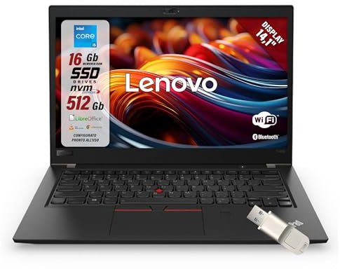 Lenovo ThinkPad - Pc Portatile Intel i5-8365u 4 Core 1.6Ghz - Ram 8Gb SSD 256Gb - Display 14.1 FHD - Win 11 Notebook Pronto all'uso con Libre Office (Ricondizionato)