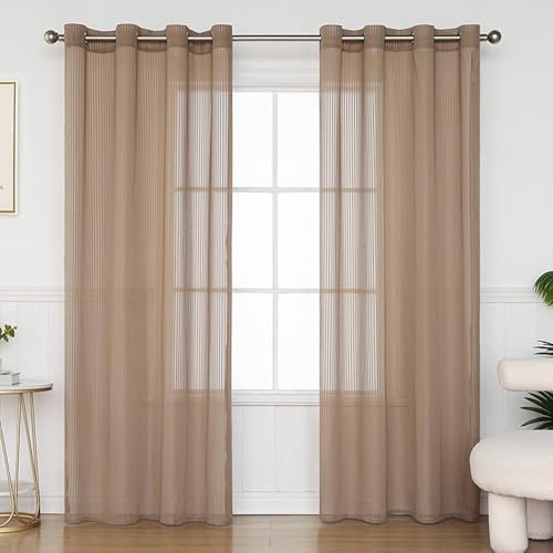 Wycian Gardine Querbehang Oben Curtain Voile Kaffee 2er Pack Unifarbe H214 x B86 cm (2er Pack) Polyester