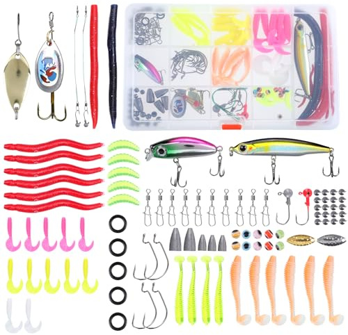 114 PCS Angeln Köder gemischt einschließlich Spinner, AngelKöder Set für Süß und Salzwasser, Vatertagsgeschenk für Papa, Ideen für Männer Vater