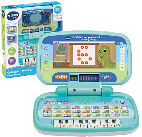 VTech - Ordenador Preescolar Música y Letras, Ordenador Infantil, Fomenta Aprendizaje Alfabeto, Números, Letras, Música, 2 Modos de Juego, Regalo niños +1.5 años, Versión ESP