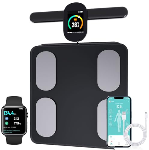Fitdays Bilancia per peso corporeo e percentuale di grasso, 8 elettrodi bilancia digitale ad alta precisione per misurazione della composizione corporea BMI 20, bilancia intelligente da bagno con