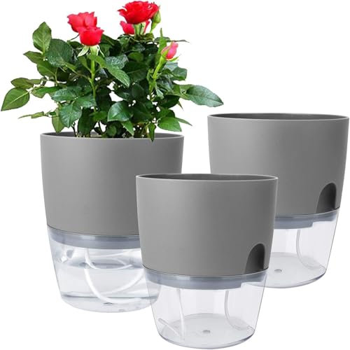 Blumentopf Selbstbewässernd Kräutertopf Küche Set Fensterbank Selbstbewässernd-4er Blumentopf mit Bewässerungssystem Übertöpfe (Schwarz)