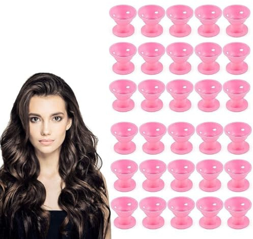 SGERUFZ 30x klein Lockenwickler aus Silikon Einfaches Styling Lockenwickler zum Einschlafen Schönheitshilfe ohne Hitze Einfaches Haarstyling(Rosa)