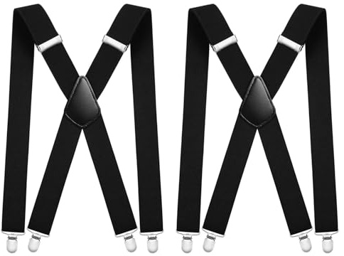BeoTnp 2PCS Braces For Men Trousers, Suspenders, Mens Braces For Trousers With Strong Clips, Adjustable Elastic Suspenders, 34 x 12cm, Black, Suitable for Formal Occasions and Casual Wear