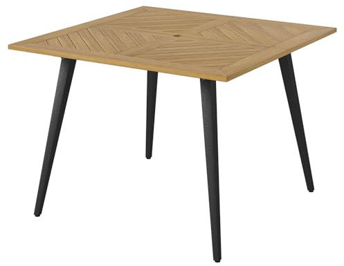 GIANTEX Trädgårdsbord, fyrkantigt matbord av akaciaträ, balkongbord med 5 cm paraplyhål, utomhusbord med metallben, 107 x 107 x 75 cm terrassbord för trädgård, balkong, terrass