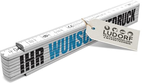 #teamludorf Zollstock 2m Weiß 25 Stück bedruckt mit Namen oder Logo - Zollstock personalisiert - Werkzeug Geschenk Männer - Zollstöcke 2m - personalisierte Geschenke für Handwerker