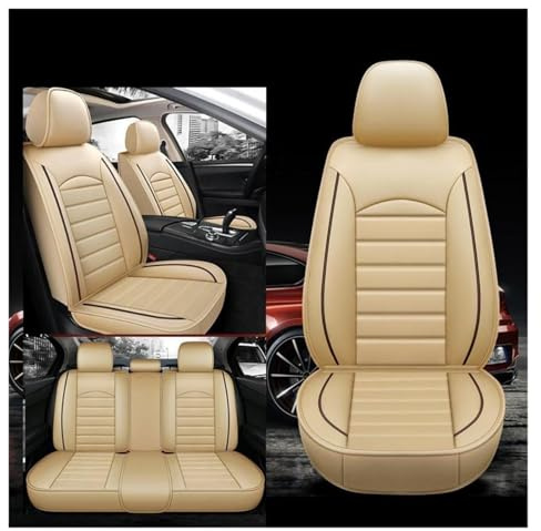 ALKANI Autositzbezüge Universal Set, Leder Autositzbezug Komplettset, Vordersitze & Rückbank, Universal Fit für Mercedes- Benz CLK Coupe, Autositzbezüge Universal passend(Beige)