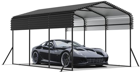 XMTECH Carport Metall 450x300x250 cm - Pulverbeschichtete Stahlkonstruktion, farbiges Stahlblech Dach, korrosionsbeständig, wetterfeste Überdachung für Auto und Motorrad, Schwarz
