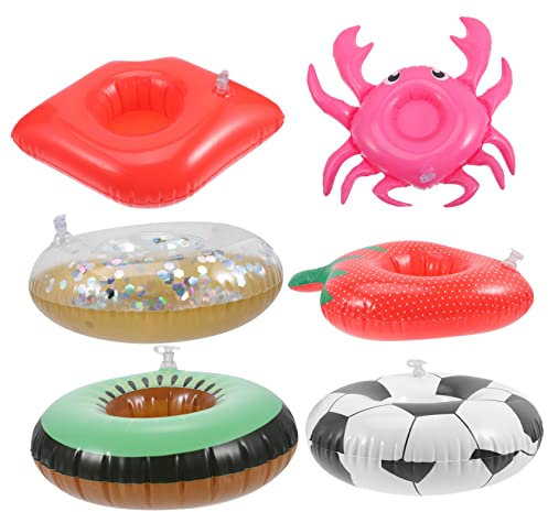 LRXIYODE 6Piezas Portavasos Inflables para Bebidas Flotadores para Piscina y Fiesta Hawaiana Soporte para Bebidas Agua para Fiestas Tropicales
