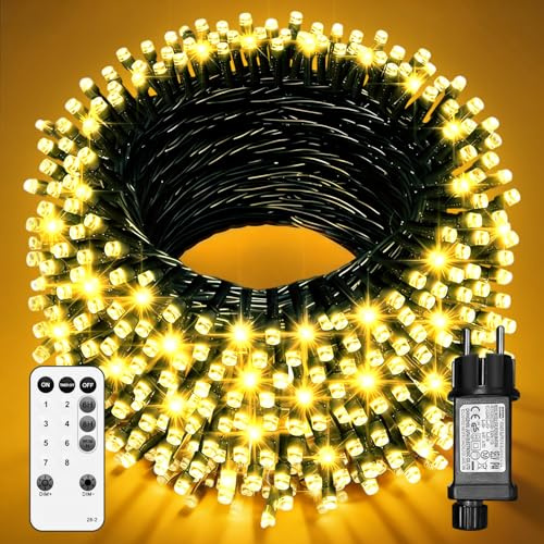 ACICILI Guirnalda luminosa LED, 40 m, 400 LED - Luces de Navidad Exterior, IP44 Impermeable con Control Remoto, 8 Modos y Blanco Cálido para Jardín y Fiestas