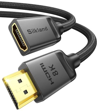 Silkland 8K HDMI Verlängerung 2m HDR, 48Gbit/s HDMI 2.1 Stecker auf Busche | eARC, HDR, 3D, VRR, 4K@120Hz 144Hz, HDMI Verlängerungskabel für Fire-TV-Stick TV-Box Wand-TV Blu-Ray PC Laptop PS5/4 Beamer
