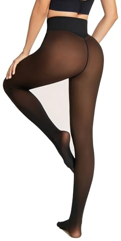 oufali One-Seam Fleece Lined Tights for Women Fake Sheer Thermal Leggings with Tummy Control & Butt Lifting Design, Cocoa, XXL-3XL