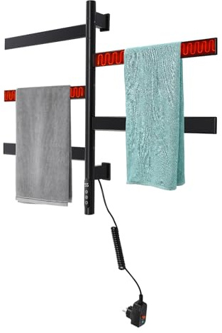 Scaldasalviette elettrico, 30 – 70 ℃/86 – 158 ° F, porta asciugamani, 120 W, scaldasalviette con timer e barra riscaldante, 67,5 x 86,8 cm