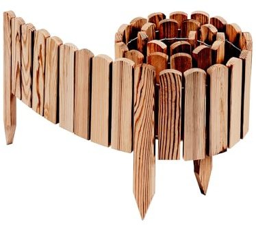 Woodygift Beeteinfassung Holz 200 cm – Rasenkante 30 cm Hoch – Flexibler Gartenzaun Beetumrandung Naturholz – Gartendeko Rollborder für Rabatten & Wege (Verkohlt)