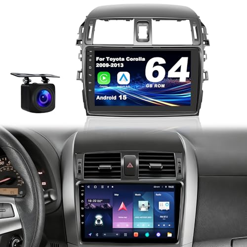 Android 15 Car Radio for Toyota Corolla 2009-2013: 9.1'' 4GB+64GB Car Stereo Upgrade Wireless CarPlay & Android Auto with WiFi 6, Bluetooth, GPS Navigation, FM Radio, EQ, SWC, 1080P Backup Camera