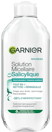 GARNIER - SkinActive Salicylique - Solution Micellaire Acide Salicylique Tout en Un Anti-Imperfections - Visage, Yeux & Lèvres - Nettoie, Démaquille & Matifie Pendant 8h - Tous Types de Peaux - 400 ml
