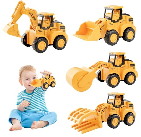Hojalis 4er-Set Baustellenfahrzeuge Kinder, Baufahrzeuge Kinder, Baustellenfahrzeuge Sandkasten, Greifer, Bulldozer- & Walzen,Bagger Kinder 3 Jahre, Für Den Außenbereich