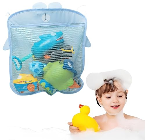 ZZHBOO Eine Spielzeugtasche, Organizer Mit Saugnapf, Wasserdichte Kinder Badezimmer Aufbewahrung, Spielzeugnetz Mit Entwässerung Für Babys, 0.5cm, Blau