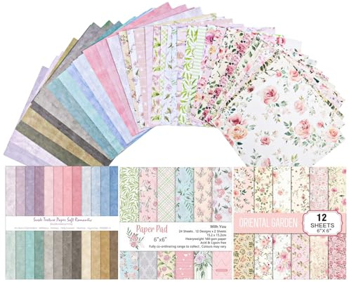 Yoreva Papel Scrapbooking 48 Hojas Con Patrones Coloridos, Papel Decorativo Vintage Con Motivos Florales, Para Journal, Scrapbooking, Álbumes De Fotos y Decoración (15,2 x 15,2 Cm / 6 x 6 Pulgadas)