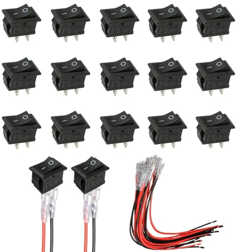 15PCS Mini Interrupteur à Bascule T85 KCD1-101 Interrupteur, SPST 2 Broches 6A 250V, Commutateur Marche Arrêt avec Câblage pour Appareils Électriques DIY Noir
