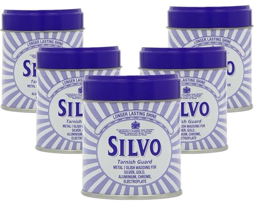 Silvo Tarnish Guard Metal Polish Wadding for Silver Gold Aluminum Chrome, Pack of 5, Long-Lasting Shine, 75g Each