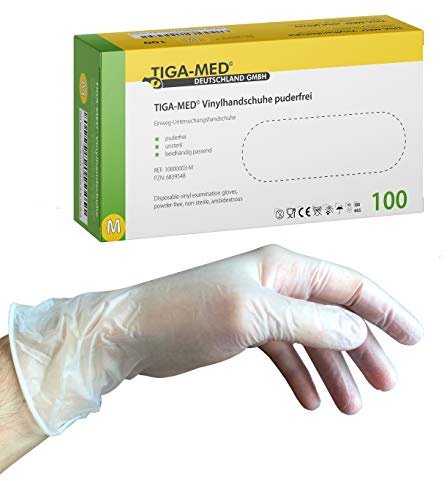 Tiga-Med Vinylhandschuhe puderfrei Größe: Medium 500 Stück Vinyl Handschuhe Einmalhandschuhe ohne Latex
