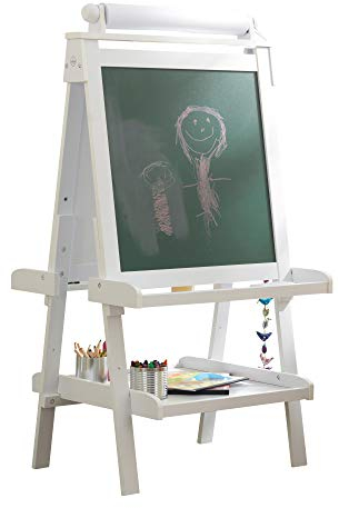 KidKraft Deluxe Kunst Staffelei aus Holz für Kinder, Doppelseitige Kindertafel und Whiteboard, Kreidetafel mit Papierrolle und 3 Farbbechern, Spielzeug für Kinder ab 3 Jahre, 62040