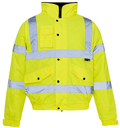 Outofgas New Men's HI VIZ Bomber Jacket Waterproof Padded Hooded Coat HIGH Visibility Work Jacket -YELLOW-3XL (Polyester)