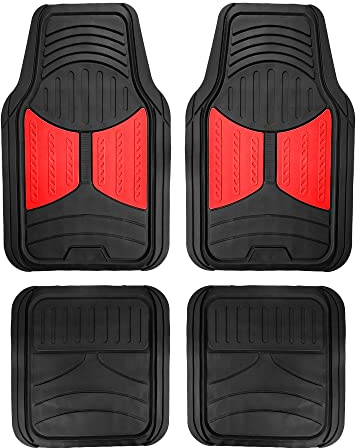 FH Group Full Set Trimmable Rubber Floor Mats, Monster Eyes (Red) - Universal Fit for Cars Trucks and SUVs