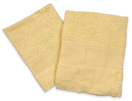 Panini Tessuti, Set/Par de Toallas Grande y Pequeña. Tela Aida para Bordado 100% Esponja de Algodón - Toallas Invitadas, Toallas de Baño (Amarillo, Sin Bordado)