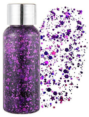 GL-Turelifes Chunky Face Body Glitter Gel Festival Meerjungfrau Haar Pailletten Kosmetik Sparkling Nails Glitter Make-up Langlebig 30g(06# Lila)