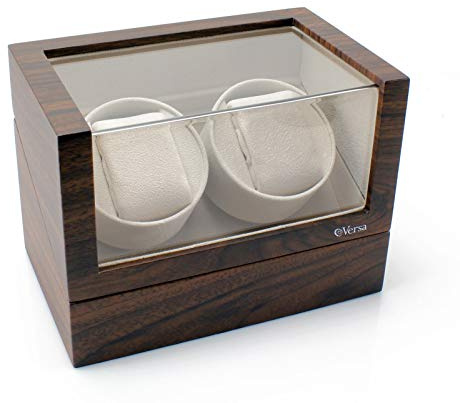 Versa Double Watch Winder Elite Automatic Watch Winder - Ultra Quiet Japanese Motor - 12 Settings - Compatible with Rolex's, Omega, Breitling, Cartier, and More (Walnut)