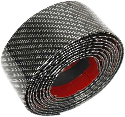Film de Protection de seuil Universel en Fibre de Carbone pour Protection de Porte de Camion SUV Automobile (Fibre de Carbone Noire 5CMX3M) + grattoir Jaune