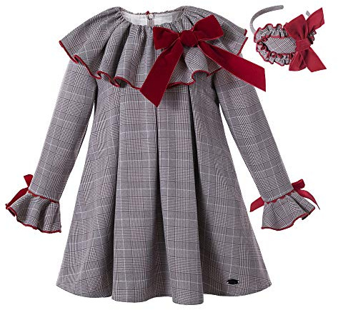 Ju petitpopVestido de niña Casual de Manga Larga con Rejilla Gris para niños pequeños de Invierno