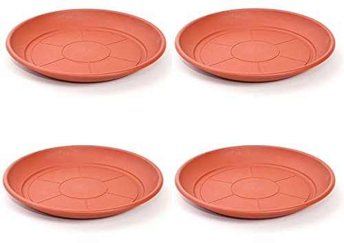 Acan Lot de 4 assiettes en plastique pour pots de 50 / 60 cm Méditerranée Plats, soucoupes, dessous-de-plat ronds pour plantes d'intérieur, d'extérieur, jardin, terrasse ou balcon (Marron)