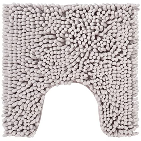 PANA® Chenille WC matta med U-hals för toalett (45 x 45 cm) • Halkfria toalettmattor med urtag • Badrumsmatta toalett • Badrumsmatta tvättbar • Färg: beige