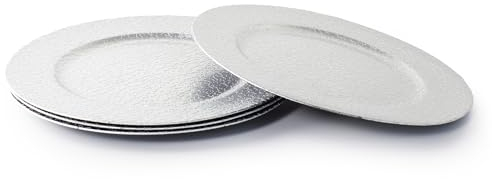 Rammento Set of 4 33cm Round Plastic Charger Plates, Silver | Large Decorative Tableware for Dinner Plates | Crackled Placemats for Table Decorations | Durable & Reusable Dinnerware Plate Set for 4