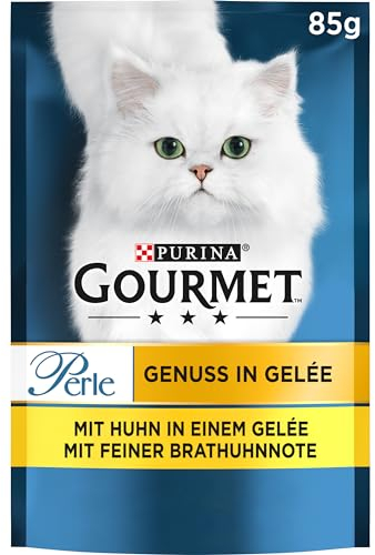 Gourmet Perle Genuss in Gelee Katzenfutter nass mit Huhn & feiner Brathuhnnote 26er Pack (26 x 85g)