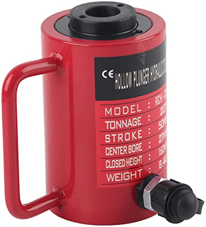 20T 50mm Stroke Separate Hydraulic Lifting Cylinder Hollow Hole 160mm/6.3in, Ultra Thin Portable Low Profile Hydraulic Ram Jack, Mini Single Acting Lifting Cylinders for Machinery Shipbuilding