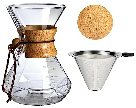 HYAXGM Pour Over Coffee Maker With Wood Sleeve，27oz/800mlPour Over Coffee Dripper,Pour Over Coffee Maker Set With Cork Stopper (27oz/800ml)