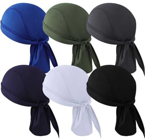 6 Pcs Sweat Wicking Head Wrap Helmet Liner Skull Cap Breathable Dew Do Rags Adjustable Cycling Cap for Outdoor Activities