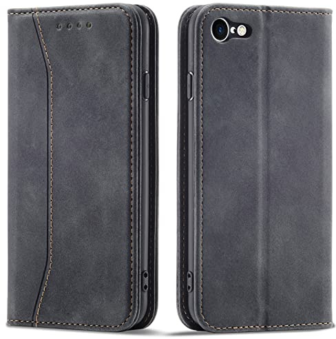 OKZone Coque pour iPhone SE 2020/iPhone 8/iPhone 7 (4,7 Pouces), PU Cuir Portefeuille Housse Flip Pochette Étui à Rabat Case avec Antichoc TPU Housse [Emplacements Cartes] [Fonction Support] (Noir)