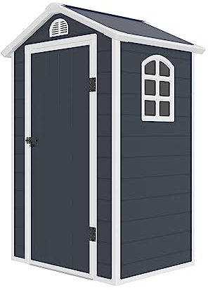 GARDIUN - Caseta de jardín (Resina New Mara, 1,34 m², 134 x 104 x 204 cm, con Ventana Lateral y 1 Puerta de 75 x 173 cm), Color Gris Antracita y Paredes de 12 mm de Grosor