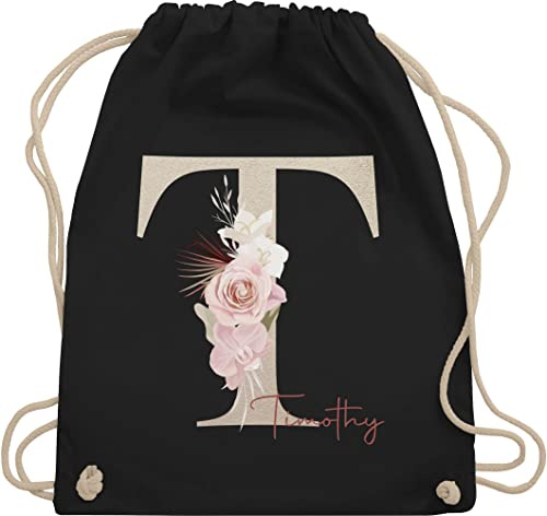 Turnbeutel Rucksack - Initialen - Geschenk personalisiert mit Namen I Geschenkideen Anfangsbuchstabe Name - Unisize - Schwarz - sportbeutel kindergarten schulkind beutel buchstaben buchstabe