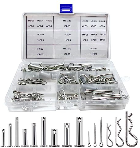 Boatsea 122Pcs Cotter Pin Hair Pin Clevis Pin Assortment Kit,R Clips Retaining Hair Pins Assortment, Including Single Hole Clevis Pin&Split Cotter Pin&R Clip Hitch Pin for Trailer Latch, Zinc-Plated